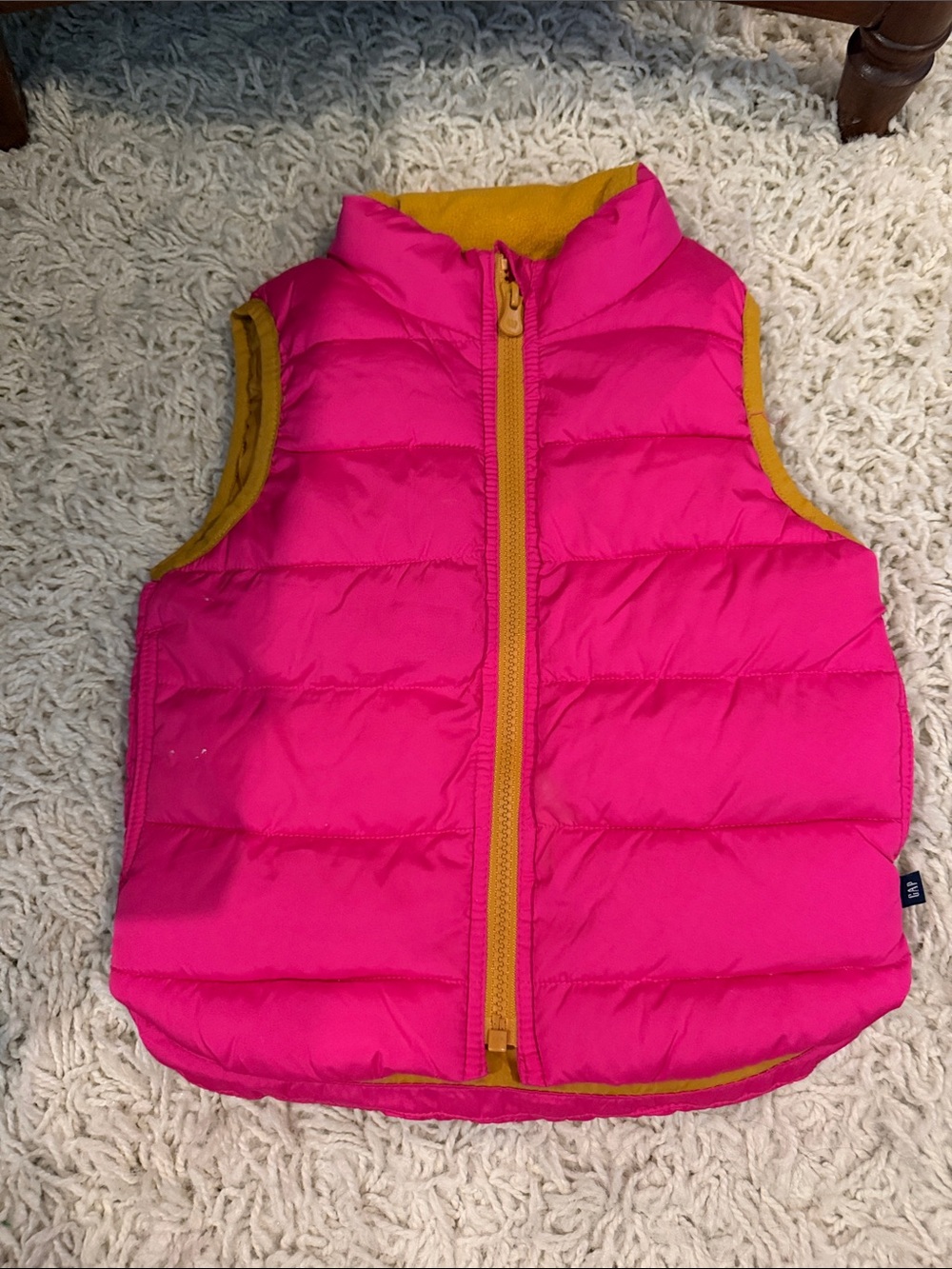 GAP Hot Pink Puffer Vest with Mustard Trim